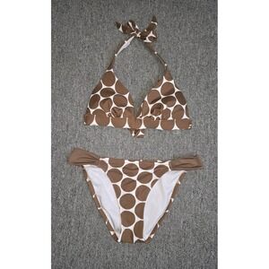 Victorias Secret Bikini Halter Padded Push Up Polka Dot Brown Sz M  2 Piece